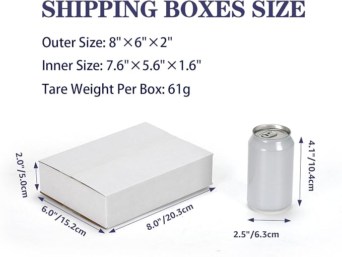Shipping Boxes 8x6x2 Set of 25, White Corrugated Cardboard Box for Mailing Business Packaging