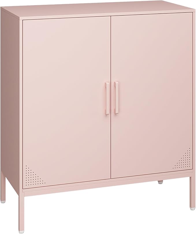 Metal Storage Cabinet,Storage Locker Cabinet with Shelves 2 Door Lockable Cabinet Pink Locking Tool File Cabinet Sideboard for Office, Garage, Bathroom