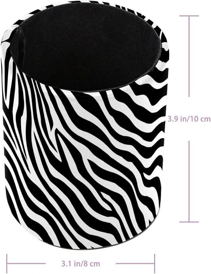 Leather Pen Holder for Desk, Zebra Print Pencil Cup Pen Organizer Makeup Brush Holder for Office Home Kids Countertop Desk Accessory Storage