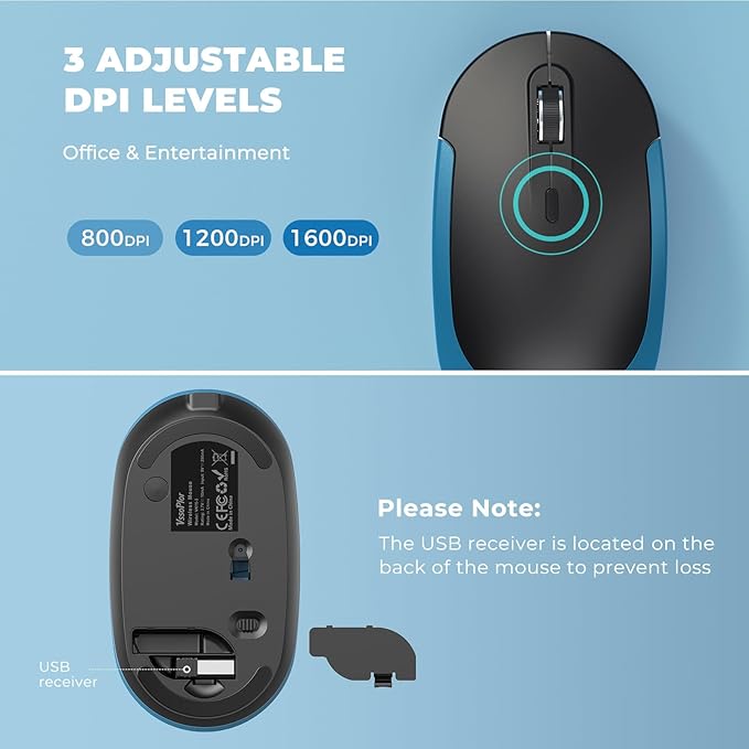 Vssoplor Wireless Keyboard and Mouse, Rechargeable Ultra Slim, Black Blue | Quiet Full-Size Keyboard and Mouse Combo Set, for Laptop, PC, Notebook, Desktop, 2.4GHz Stable Connection, Ideal for Office