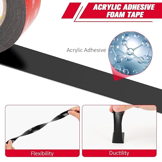 3M Double Sided Tape Heavy Duty 1/4 Inch x 15.4 Ft 2 Pack 5925 Black | Waterproof Heat Resistant Foam Mounting Tape for Automotive, LED Strip, Trim, Mirror, Wall Décor, Home & Industrial Use