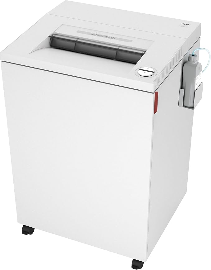 Ideal. 4003 Cross-Cut Commercial Office Paper Shredder Heavy Duty with Automatic Oiler, 34 to 36 Sheet Feed Capacity, 44-Gallon Bin, P-4 Security | Continuous operation, 44-gallon bin, P-4 security, automatic oiler, made in Germany, 16" feed opening