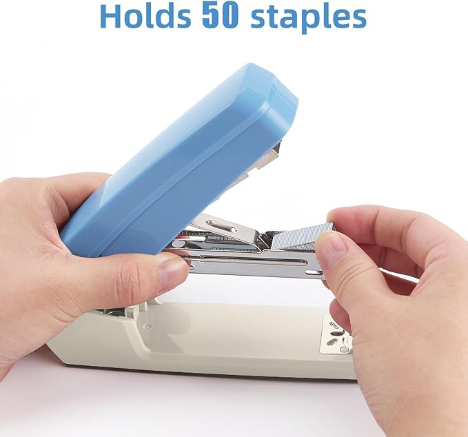 Deli/EZWORK Swing-Arm Swivel Stapler, 25 Sheets Capacity, 360 Degree Rotate Desk Staplers with 1000 Staples for Booklet or Book Binding, Blue+White
