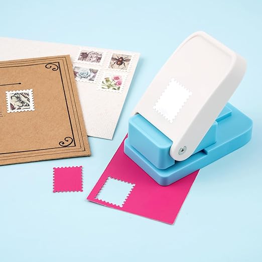 2 Pcs Stamp Punch, 1 Inch Square Stamp Punch & 1X0.8 Inch Rectangular Postage Stamps Punches, Stamps Shaped Paper Puncher, Portable Lever Action Craft Punches for Paper Crafting DIY Scrapbooking