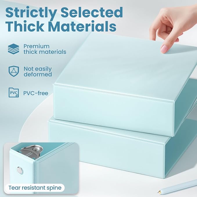 SUNEE 3 Ring Binder 3 Inch 2 Pack, Clear View Binder Three Ring PVC-Free (Fit 8.5x11 Inches) for School or Office Supplies, Blue