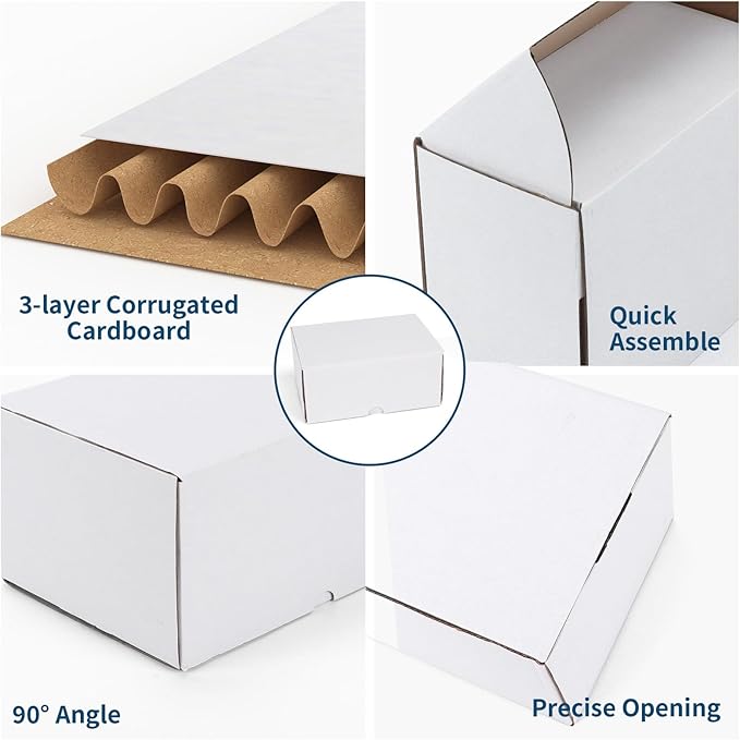 ZBEIVAN 7x5x3 White Shipping Boxes Set of 25, Corrugated Cardboard Mailer Boxes for Packaging Small Business Mailing Gifts