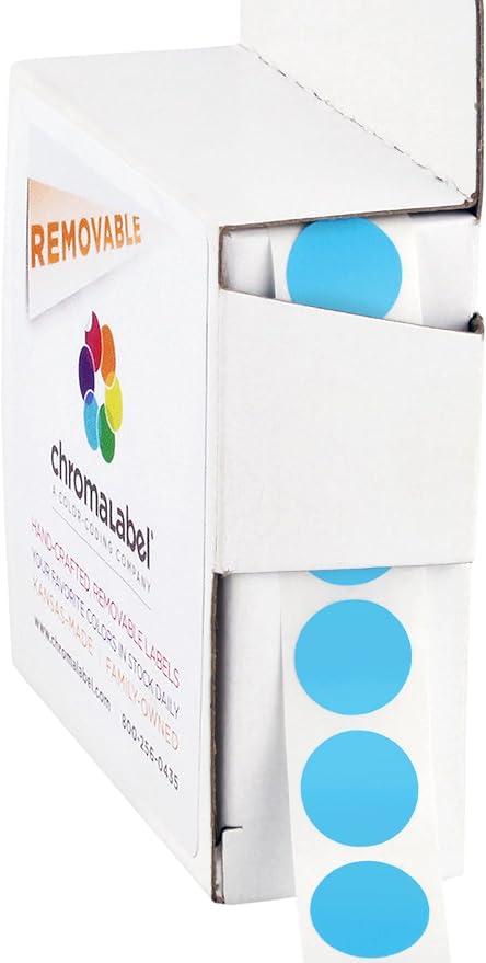 Light Blue Removable Sticker Dots, 1/2 Inch, 1000/Box | Small Label Stickers with Removable Adhesive for Offices, Classrooms, Inventory, and Home Organization. Made in USA