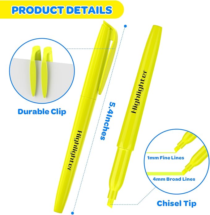 150 Count Yellow Highlighters Bulk - Chisel Tip, Quick Dry, Fluorescent Yellow, School Supplies for Students and Teachers, No Bleed Markers Set for Notes, Textbooks, Classroom and Office Use