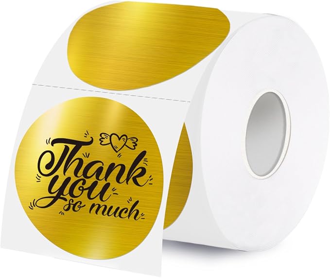 2 Inch Holographic Thermal Labels,Gold Round Thermal Printer Labels,Printable Round Thermal Printer Labels Self-Adhesive Direct Thermal Label(300 Labels/Roll Gold)