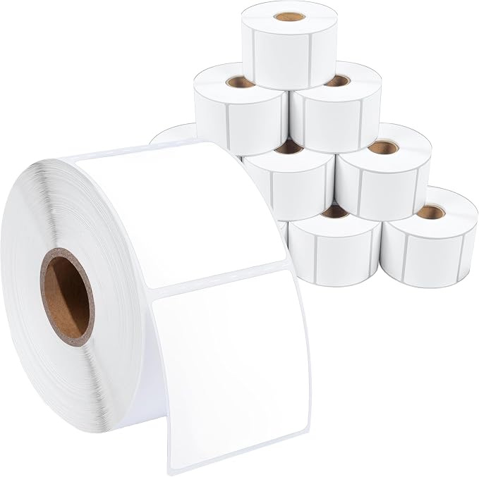 3" X 3" Square Direct Thermal Labels (5000 Count, 10 Roll) | Product Packaging Stickers, QR Code Stickers, Barcode Labels for Branding - Compatible With Zebra and Rollo Printers