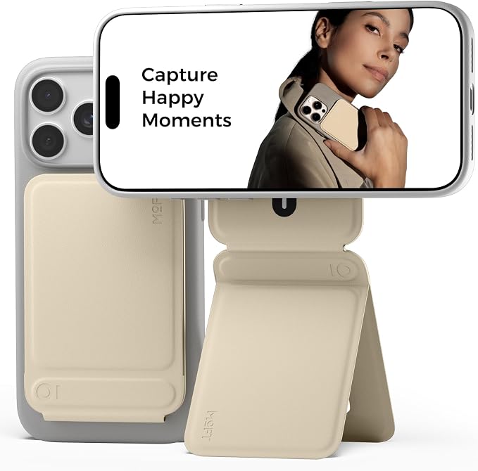 MOFT Phone Tripod Stand, Portable Selfie Stick for iPhone, Mulit-Angle | Pocket Size | Strong Magnets l MOVAS Leather | Magsafe Compatible | Easy to Charge | Stylish |For Content Creators