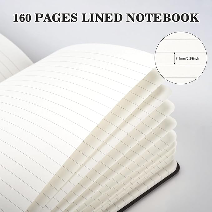 OMEYA 4 Pack Lined Journal Notebooks for Work, 100gsm Thick Paper, 5.7"x 8.3", College Ruled A5 Black Notebook Bulk, Leather Journal for Writing, Hardcover Notebooks for School, Office, Journal for Men