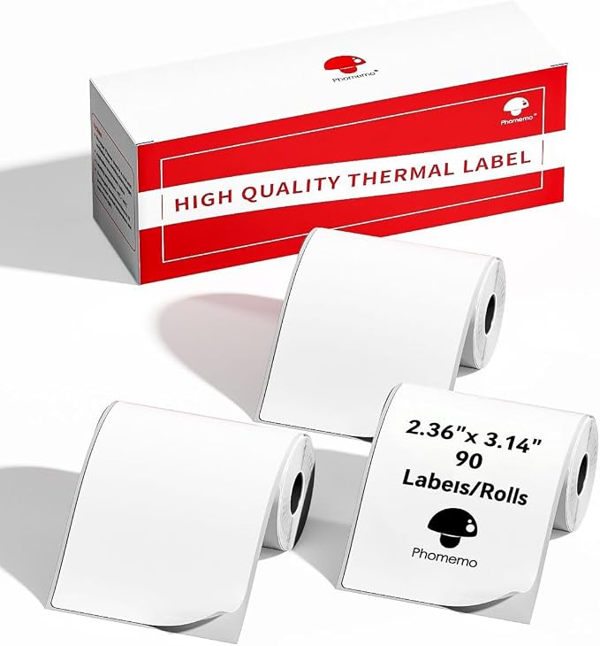 Phomemo M220 Labels 3 Rolls,2.36"x 3.14", for M220/M250/M221/M260, 270 PCS | Square 60x80mm Waterproof Thermal Sticker, Use for Barcode, Listing, Business, Home,Organization, Office, Warehouse, White