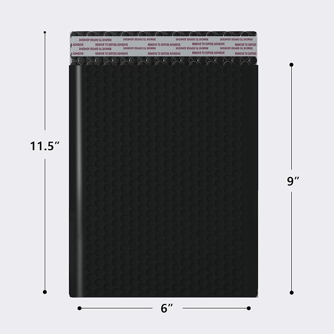 6x9 Inch Bubble Mailer 50 Pack, Waterproof Padded Envelopes with Strong Self-Seal Adhesive, Cushioning Shipping Bags with Bright Color for Small Business - Black