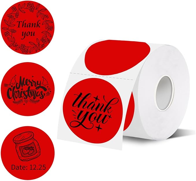 2 Inch Red Round Thermal Labels, Self-Adhesive Direct Printer Stickers for DIY Logo Design, Name Tag (500/Roll)