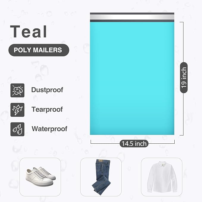 UCGOU 14.5x19 Poly Mailers Teal Shipping Bags Self-Sealing Waterproof and Tear-Proof Poly Bags for Shipping Poly Mailers for Clothes Mailing Bags for Small Business 50 Pack
