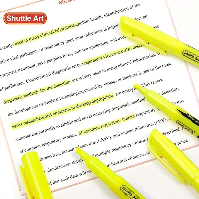 Shuttle Art Yellow Highlighters, 30 Pack Highlighters Bright Colors, Chisel Tip Dry-Quickly Non-Toxic Highlighter markers for Adults Students Highlighting in Home School Office