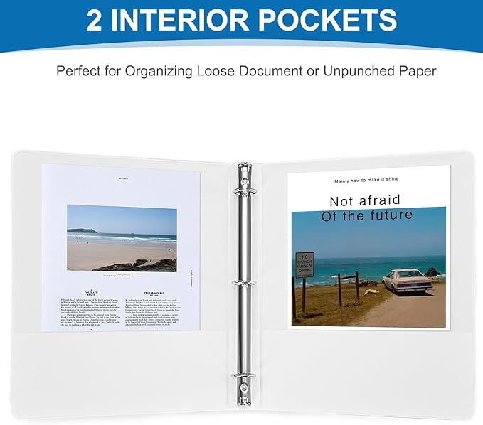 Durable 3 Ring Binders 1 Inch 36 Pack Bulk, Clear View Binders Bulk Three Ring Binders PVC Free, Fit for 8.5x11 inches for School or Office Supplie(White