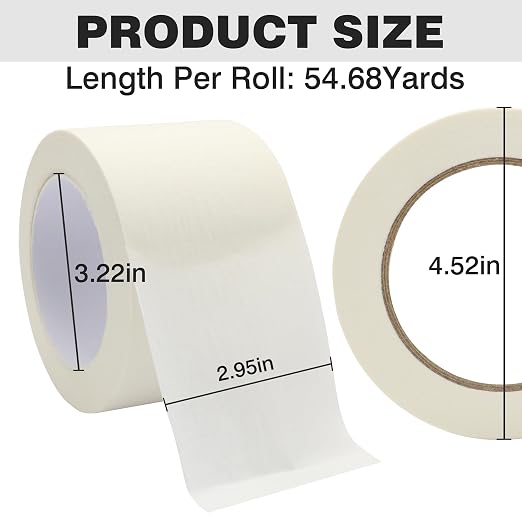 Masking Tape 3 inch Wide, General Purpose Beige White Painters Tape for Crafts Painting Labeling Edge Finishing, 3inch X 55 Yards