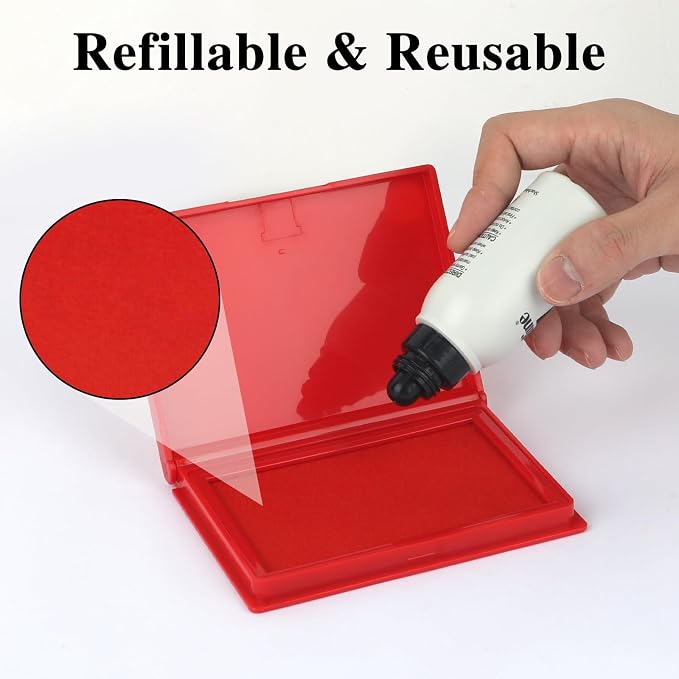 Red Stamp Pad, 4 x 2.5 Inch Ink Pad for Stamps, All-Purpose Felt Pad | Quick-Dry & Reusable, Works with Rubber, Wooden, Metal Stamps, Large Premium Quality Stamp Ink Pad for Office and Crafting