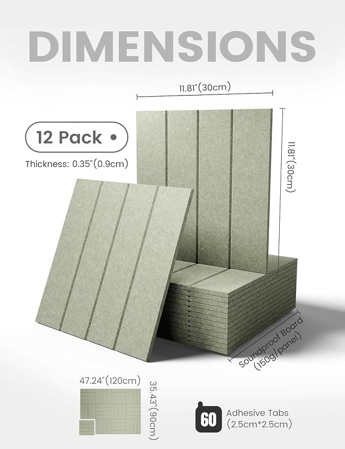 Fluxynara 48" x 36" Large Felt Bulletin Board, Sage | 12 Pack Cork Board Alternative with 60 Safe Adhesive Tabs, Pin Boards for Wall Decor, Home, Office, Classroom,Dorm