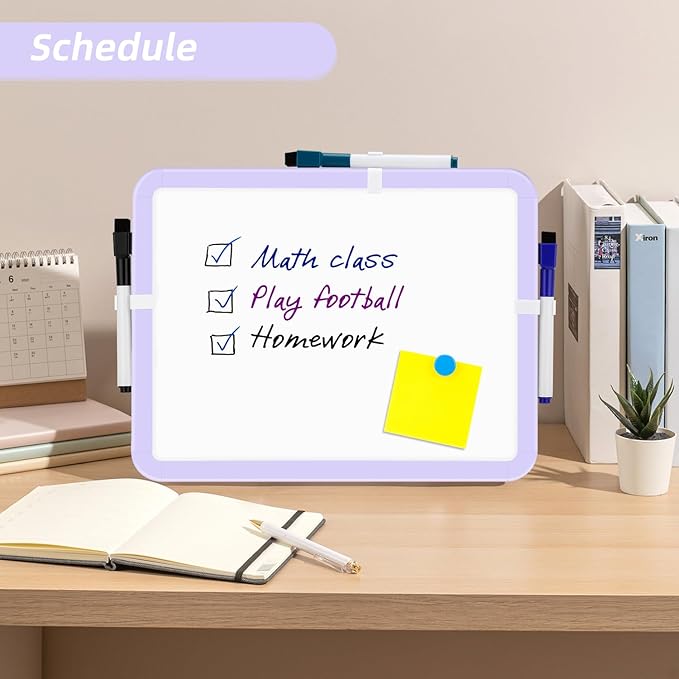 VUSIGN Small White Board Dry Erase, 8.5'' x 11'' Magnetic Dry Erase Board, Mini Whiteboard with Markers for Fridge, Wall, Locker, Purple (Pack of 3)