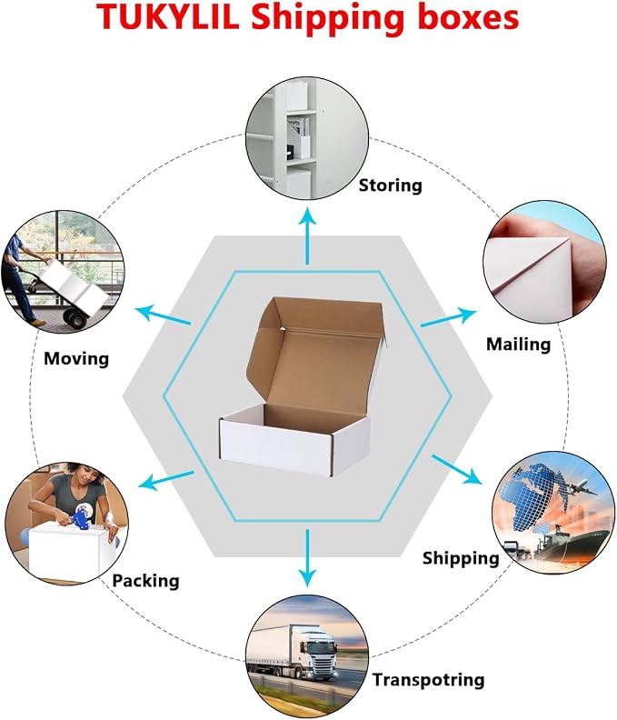 6x6x2 inches Shipping Boxes 25 Pack,TUKYLIL White Corrugated Cardboard Box,Mailer carton for Packaging Small Business,Gifts,Craft,Jewelry,daily supplies