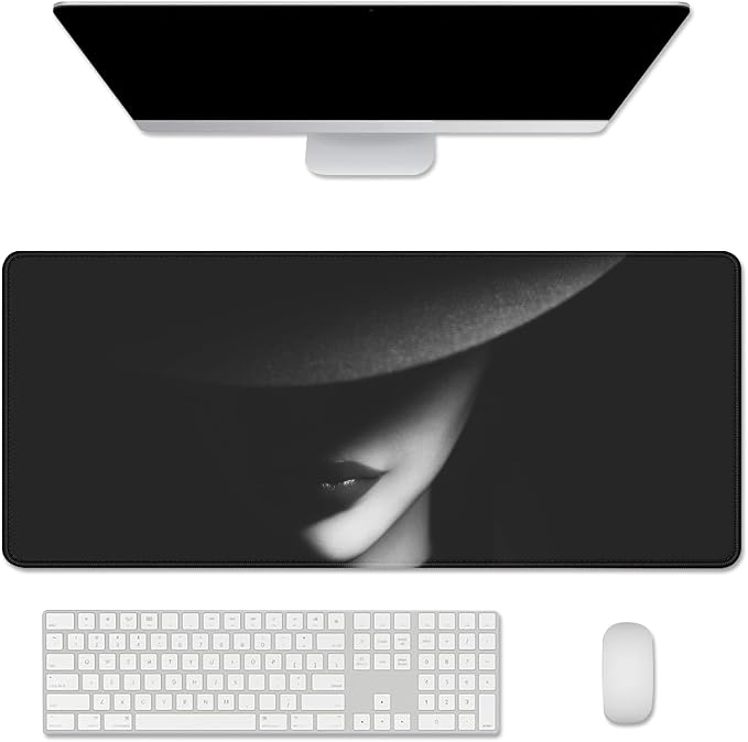 Cool Mouse Pad Black Desk Mats Large Gaming Mouse Pad Big Mousepad | Stitched Edges Rubber Non-slip Girls Office Study XL Long Extended for Computer Keyboard Laptop PC