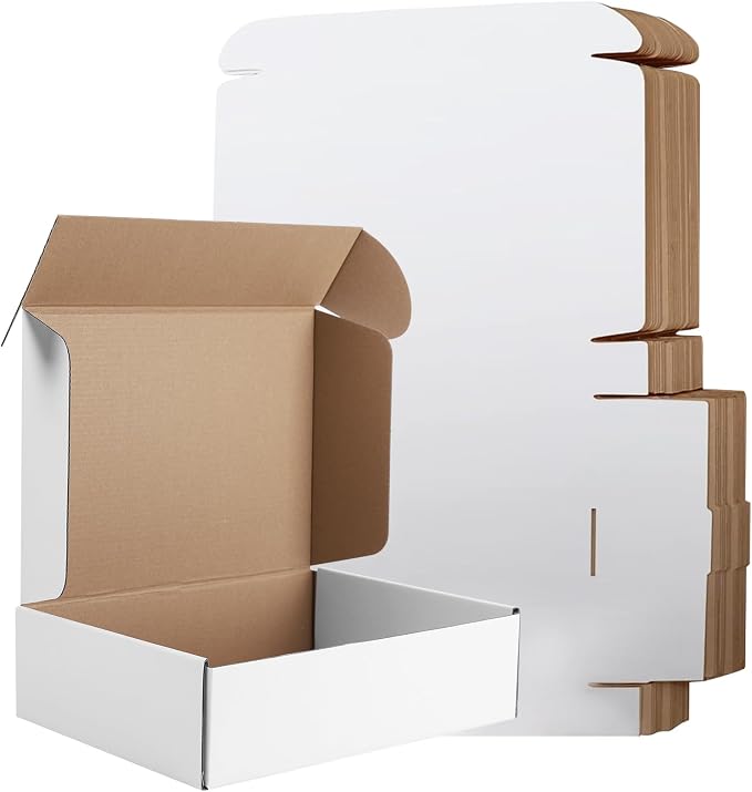 11x8x2 Inches Shipping Boxes Set of 25, White Corrugated Cardboard Boxes, Mailer Boxes for Small Business