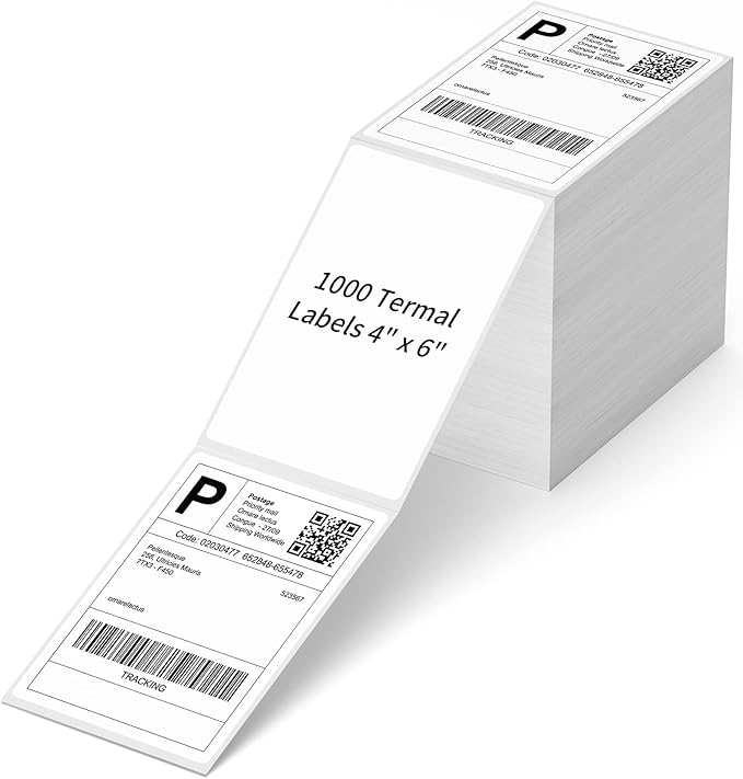 4" x 6" Fanfold Direct Thermal Labels, 1000 Per Stack, White Perforated Shipping Labels Compatible with Zebra, Elton Printers(1 Stack)