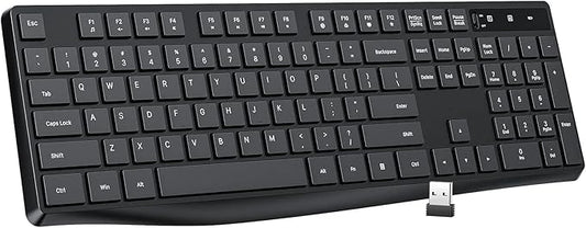 Lovaky Wireless Keyboard MK98, 2.4G USB Computer Cordless Keyboard, Enlarged Indicator Light, Ergonomic Full Size PC Keyboard with Number Pad for Windows, Laptop, Desktop, Chromebook, Notebook, Black