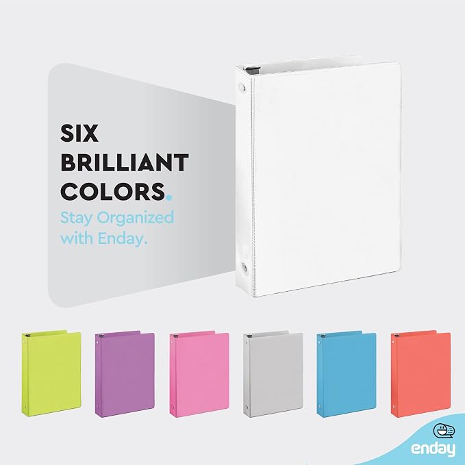 Enday 1 Inch Binder, White 3 Ring Binder 1 Inch, Heavy Duty Three Ring Binder, 175 Sheets Capacity - One Inch Binder for Home School and Office
