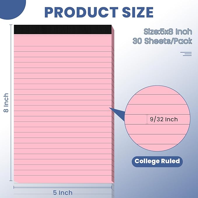 6pcs Small Note Pads, Colored Notepads 5x8 College Ruled Notebook, Writing Pads 5 x 8, Legal Pads, Pad Paper Perforate Notebooks for Work, Message, School, Office Supplies,30 Sheets/Pack
