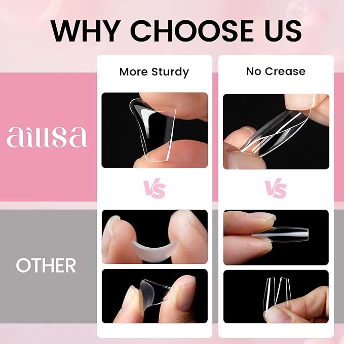 AILLSA Gel Nail Tips Kit Medium Coffin Nail Tips 224pcs, Upgrade Nail Glue Gel 30g for False Nail Tips, Gel Nail Kit with U V Lamp for Women Starters