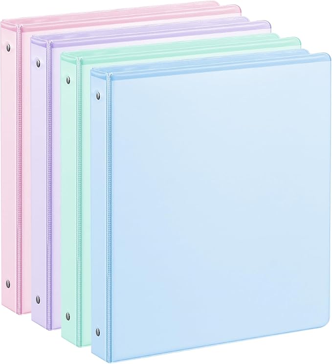 SUIN 1 Inch 3 Ring Binder 4 Pack Pastel Colors, Holds 200 Sheets Letter Size with Pockets for School Office Home
