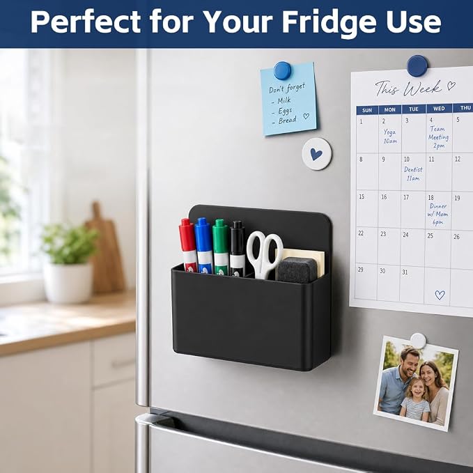 Magnetic Pencil Pen Holder, 2 PCS Magnetic Dry Erase Marker Holder for Whiteboard, Black White Magnet Storage Pencil Cup Case Fridge Organizers Locker Accessories for Office School Teacher Must Haves