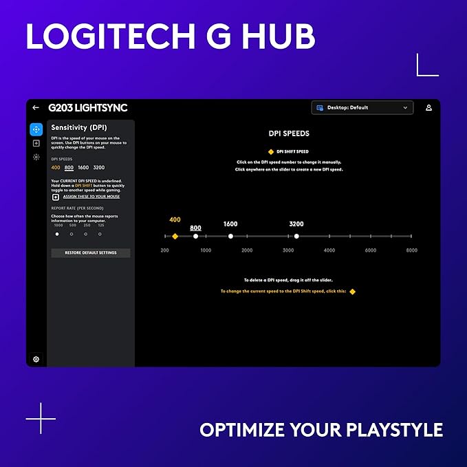Logitech G203 Wired Gaming Mouse, 8,000 DPI, Rainbow Optical Effect LIGHTSYNC RGB, 6 Programmable Buttons, On-Board Memory, Screen Mapping, PC/Mac Computer and Laptop Compatible - Blue