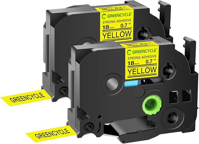 GREENCYCLE Extra Strength Label Tape TZe-S641 18mm 0.7" Laminated Yellow Compatible for Brother P-Touch TZeS641 TZ-S641 TZe TZ 3/4 inch Black on Yellow Label Tape for PTD400 PTD410 PTD600 2 Pack