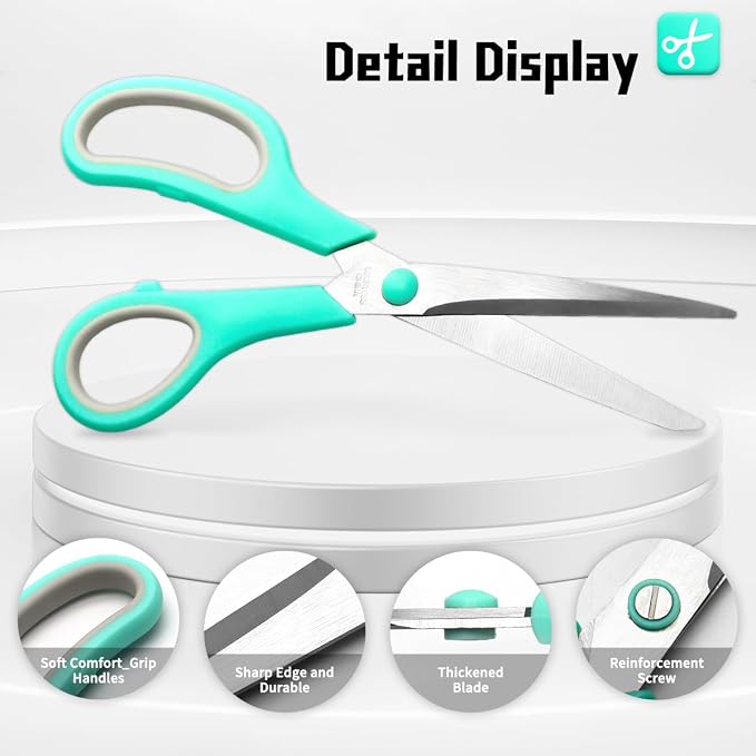 Vitoler 8.5" Scissors All Purpose, 3 Pack Ultra Sharp Blade Shears | Professional Ergonomic Comfort Grip Scissors for Office School Home Supplies Fabric Sewing DIY