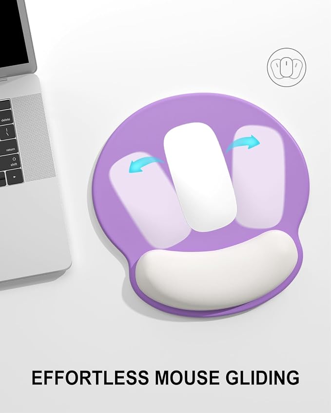 Auhoahsil Ergonomic Mouse Pad with Wrist Rest, Comfortable Silicone Non-Slip Computer Pain Relief Gel Mouse Mat with Wrist Support for Gaming, Work, Office, Women & Men, Cute Pattern, Purple Beige