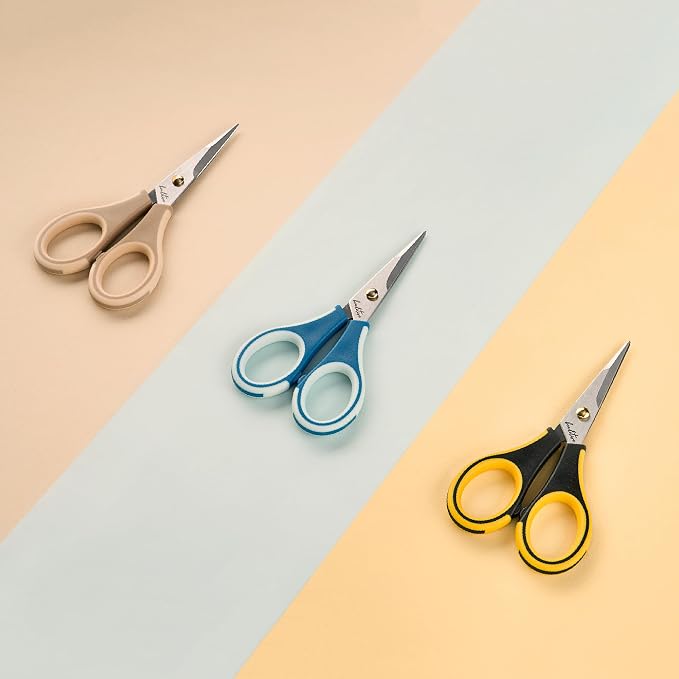 Precision Craft Scissors - Ultra Sharp Stainless Steel Blades & Non-Slip TPR Handles - Adult & Kid Scrapbooking Scissors With Safety Cap For Home, Office, School (Blue)