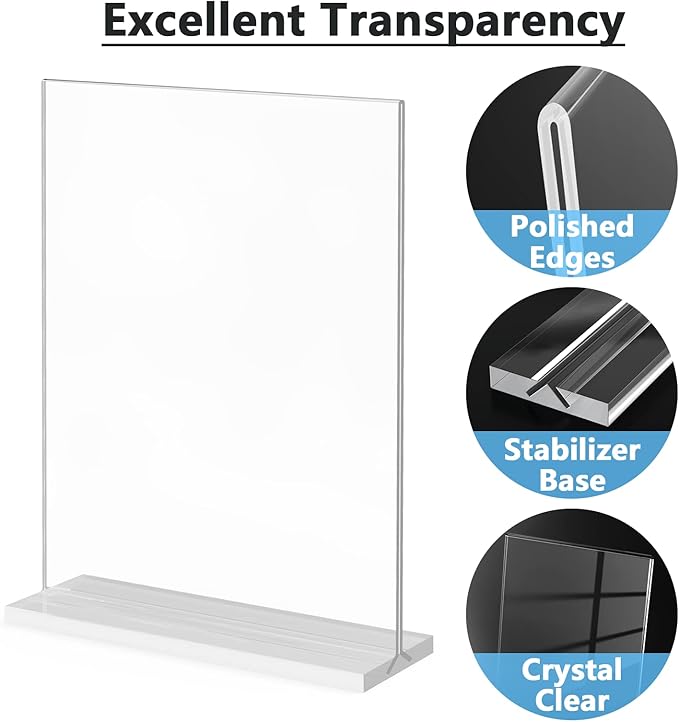MaxGear Acrylic Sign Holder 8.5x11 Inches 18 Pack, Double Sided Clear Display Stand Table Top Paper Holder, Vertical Menu Flyer Stand, Plastic Frame for Stores, Restaurants, Hotels, Office
