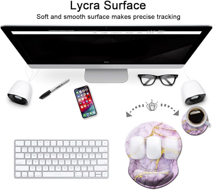 Mouse Pad with Wrist Support, Non Slip Mousepad Wrist Rest for Office, Computer, Laptop & Mac- Durable & Comfortable & Lightweight Ergonomic Support Mouse Mat Purple Art Marble
