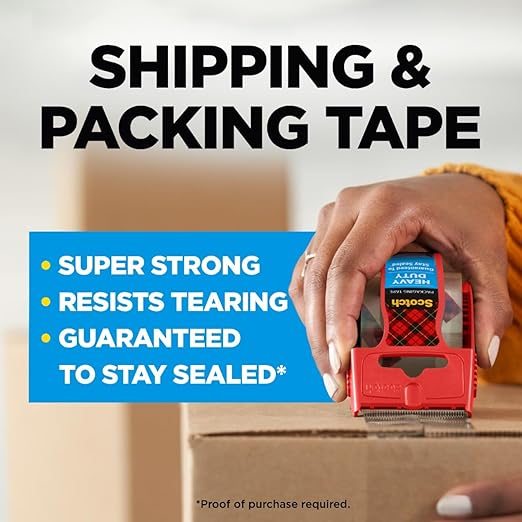 Scotch Heavy Duty Shipping Packaging Tape, Clear, Split-Resistant, 1.88 in x 27.7 yd per Roll (1000 inch), 2 Rolls, 2 Dispensers (2000 inches Total) – Box Tape