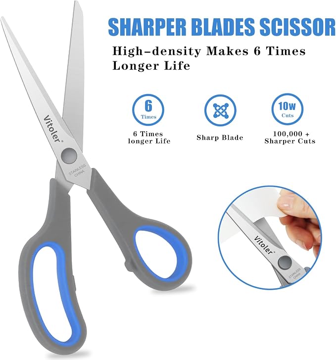 Vitoler Scissors, Heavy Duty Scissors All Purpose Bulk Set of 3-Pack | Sharp Scissor for Office School Craft Sewing Fabric, Right/Left Hand