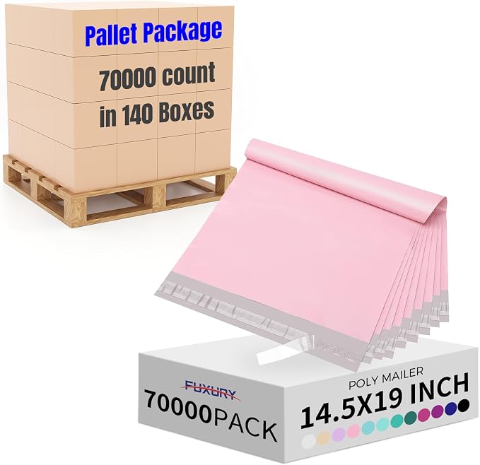 Fuxury 70000 Pcs 14.5X19" Poly Mailers Envelopes Shipping Bags for Clothing,Strong Adhesive Packaging Bag for Small Business Suppliers, Self Seal Mailing Poly Bags,Pink