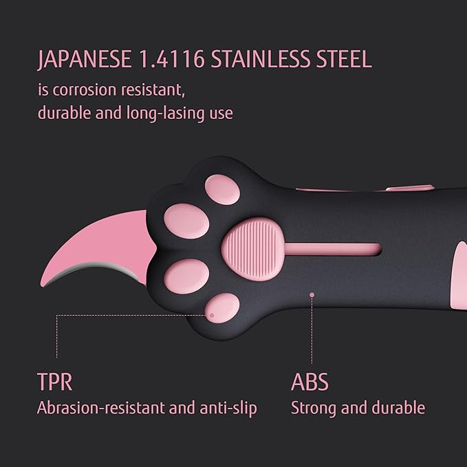 Cat Paw Box Cutter Retractable with Cat Paw Handle, Multifunctional Knife Set (Black)