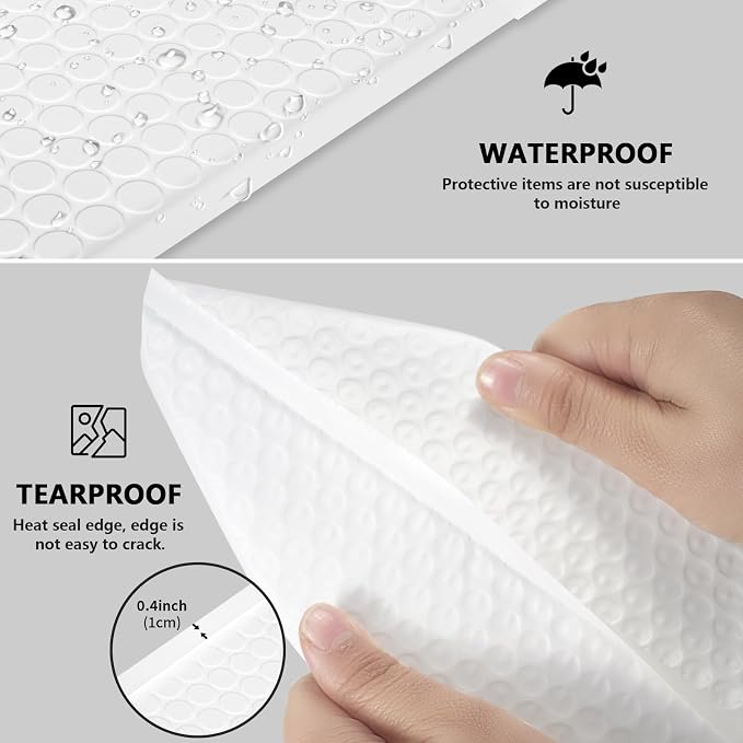 6x10 Inch White Bubble Mailers 40 Pack Self-Seal Poly Padded Envelopes Suitable for Small Businesses to Package and Mail Jewelry Cosmetics, Electronic Products, Cards (White, 6x10-40)