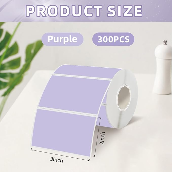 Starboling 3" x 2" Thermal Labels,Self-Adhesive Rectangle Thermal Printer Sticker,for Price,Barcode,Mailing,Name（Purple）