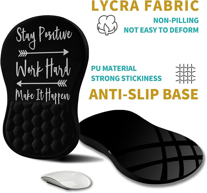 Hokafenle Ergonomic Mouse Pad Wrist Support, Wrist Rest Mousepad for Carpal Tunnel Pain Relief with Integrated Memory Foam Slope Massage Bulge (11.8x7.9 inch,Inspirational Quote